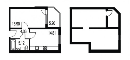 Однокомнатная квартира 48.21 м²