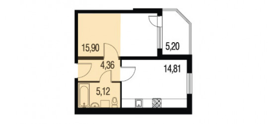 Однокомнатная квартира 63.28 м²