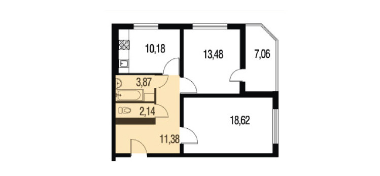 Двухкомнатная квартира 82.9 м²