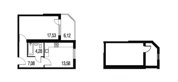 Однокомнатная квартира 91.16 м²