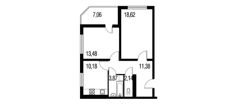 Двухкомнатная квартира 66.73 м²