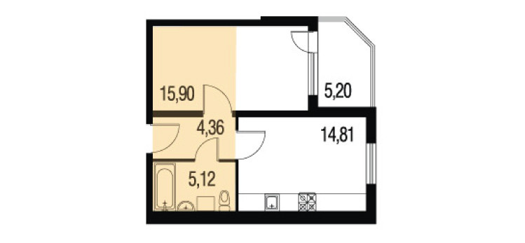Однокомнатная квартира 63.28 м²