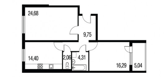 Двухкомнатная квартира 76.53 м²