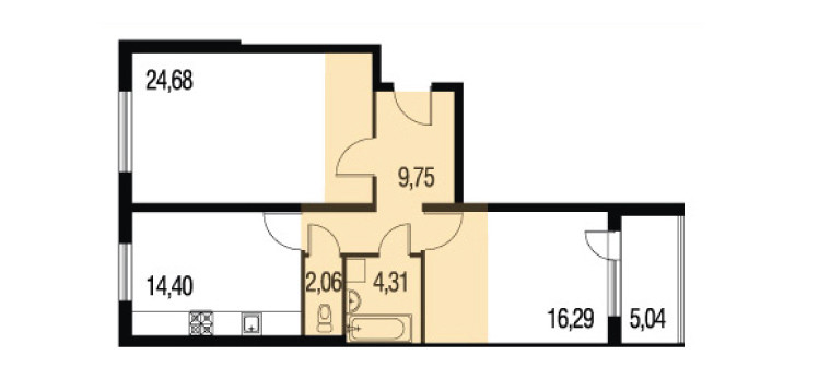 Двухкомнатная квартира 105.06 м²