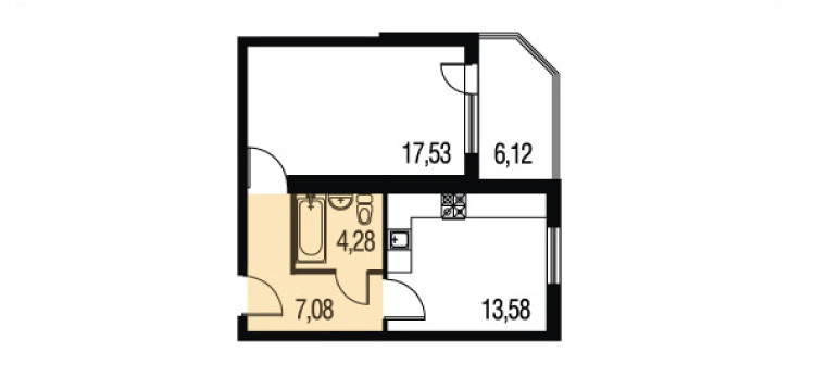Однокомнатная квартира 60.39 м²